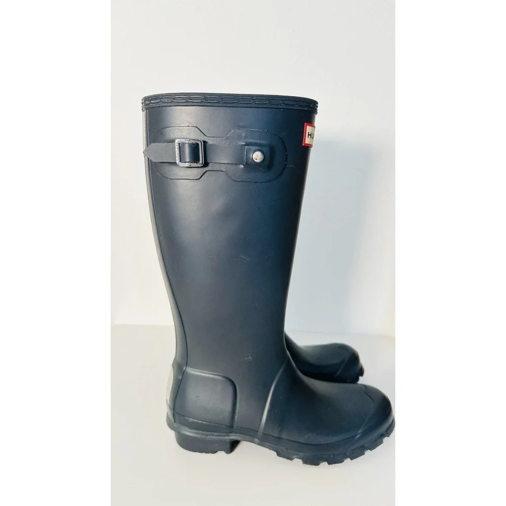 Hunter Rain Boots Youth Size 4B/5G Blue Wellington Kids Matte Waterproof Rubber